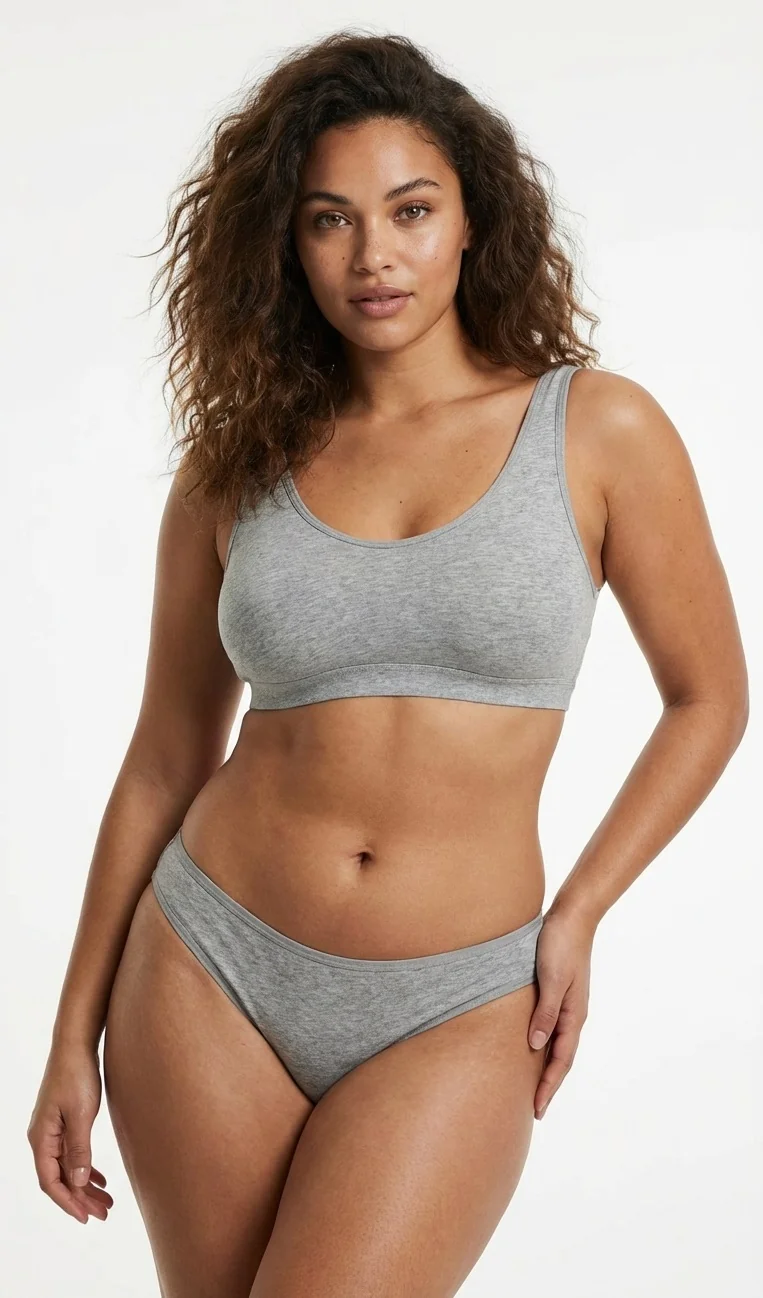 Melanj Gri Pamuklu Penye Slip Külot - Genel Görünüm